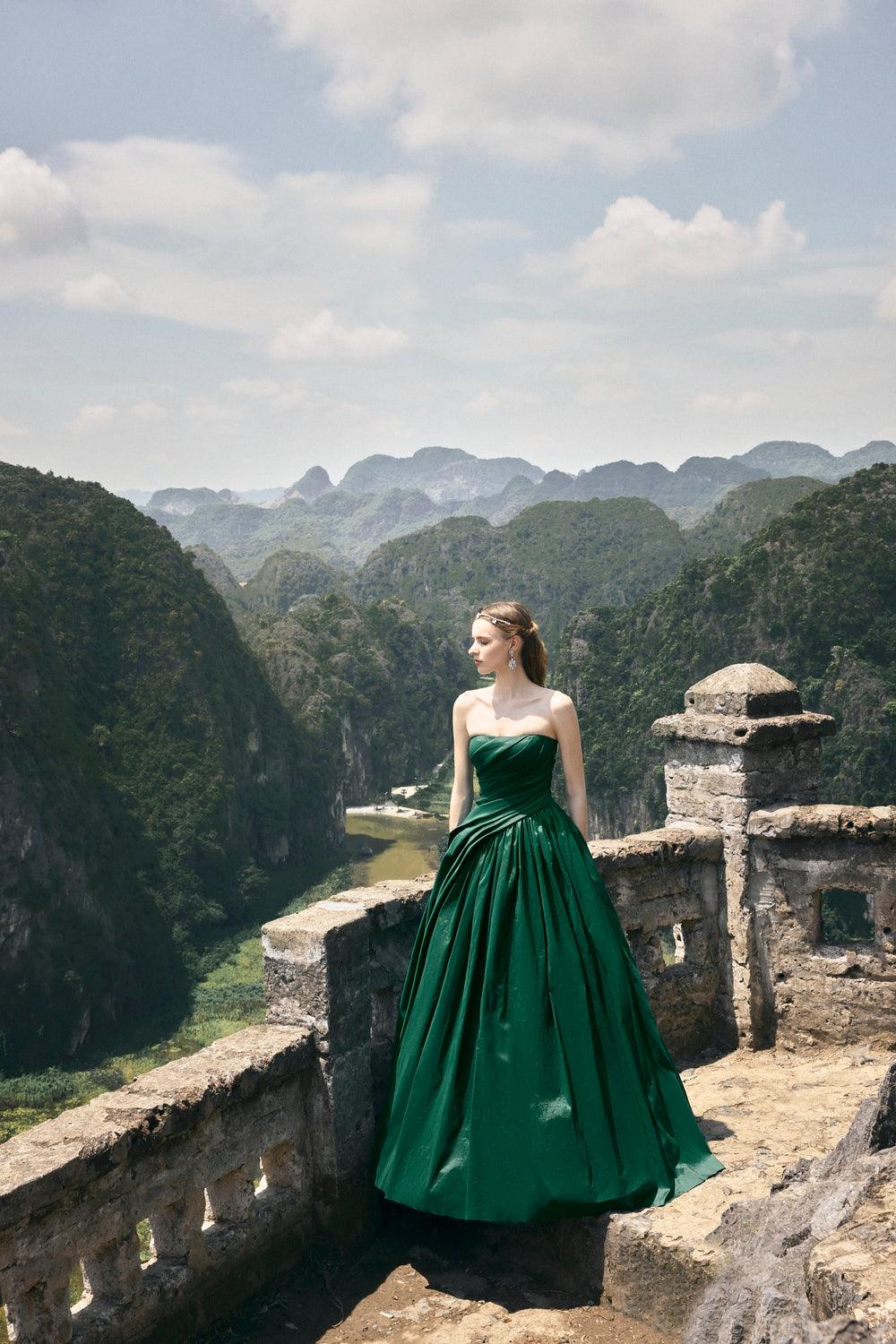 Strapless Diagonal Gathered Dress - TRACY COUTURE