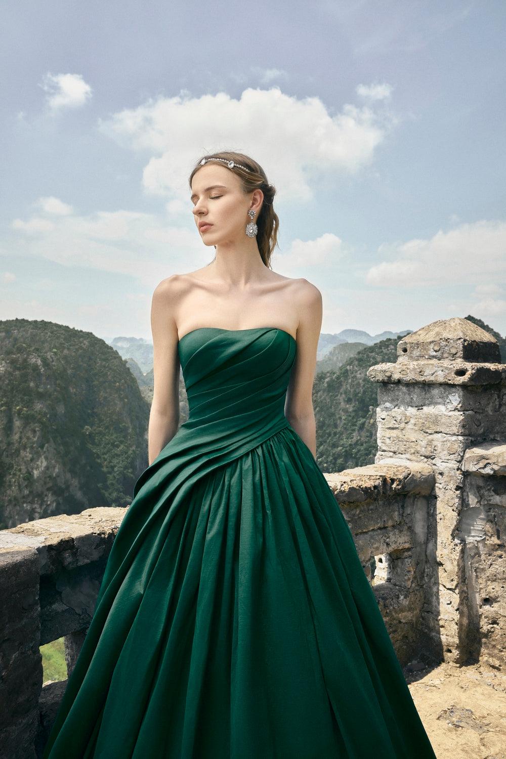 Strapless Diagonal Gathered Dress - TRACY COUTURE