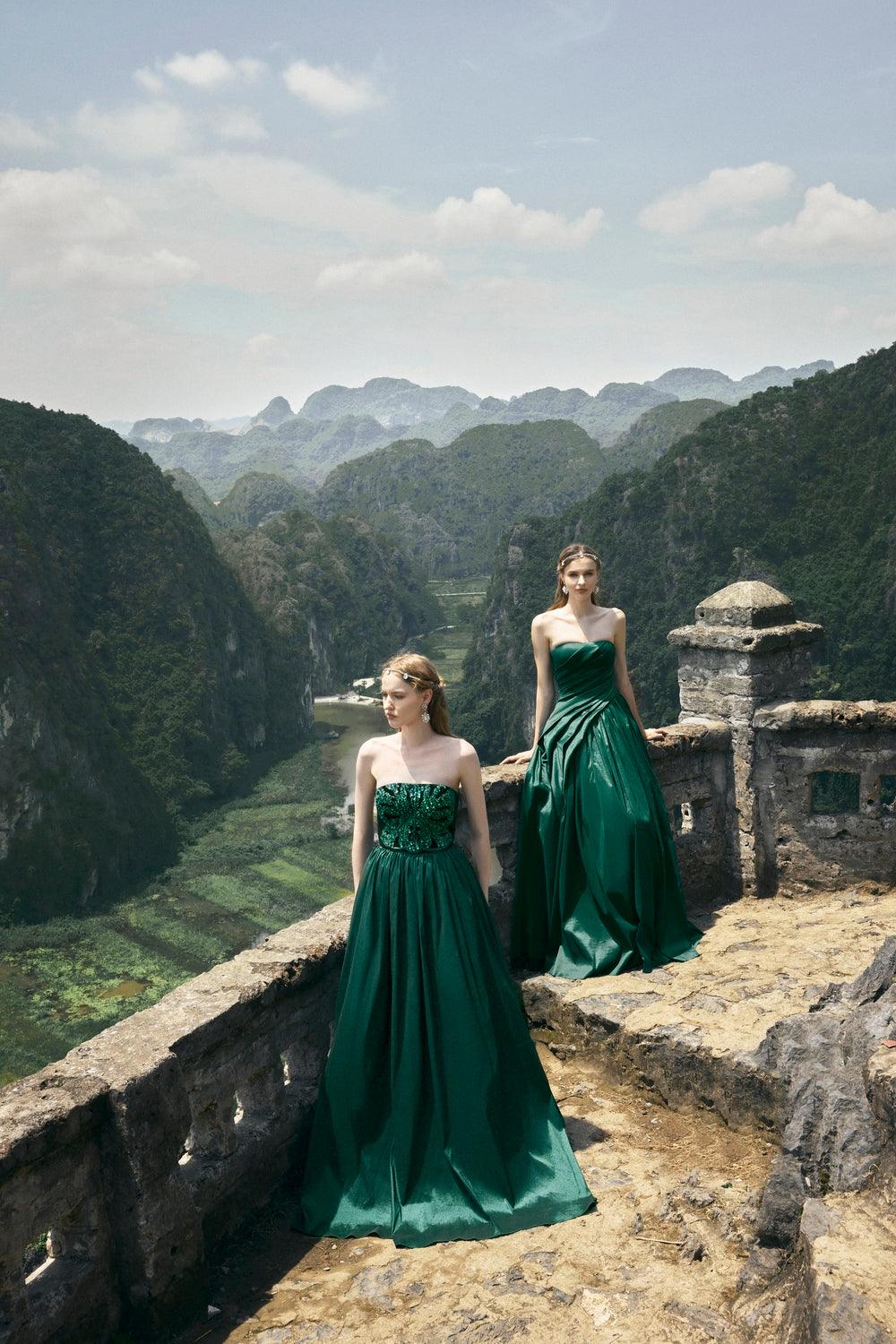 Strapless Stone Embellished Dress - TRACY COUTURE