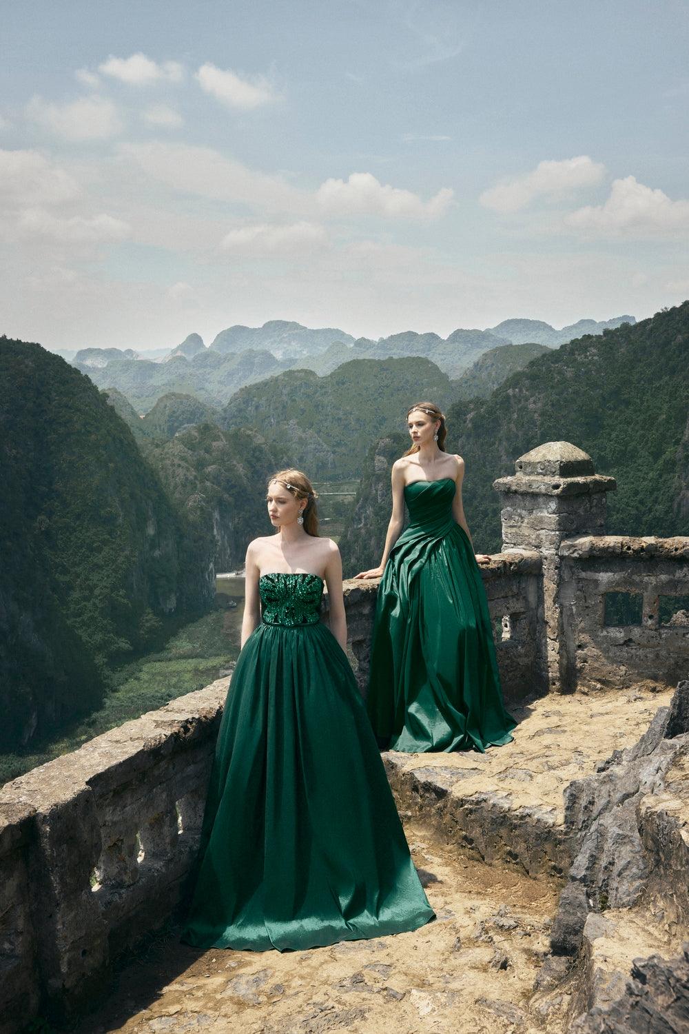 Strapless Diagonal Gathered Dress - TRACY COUTURE