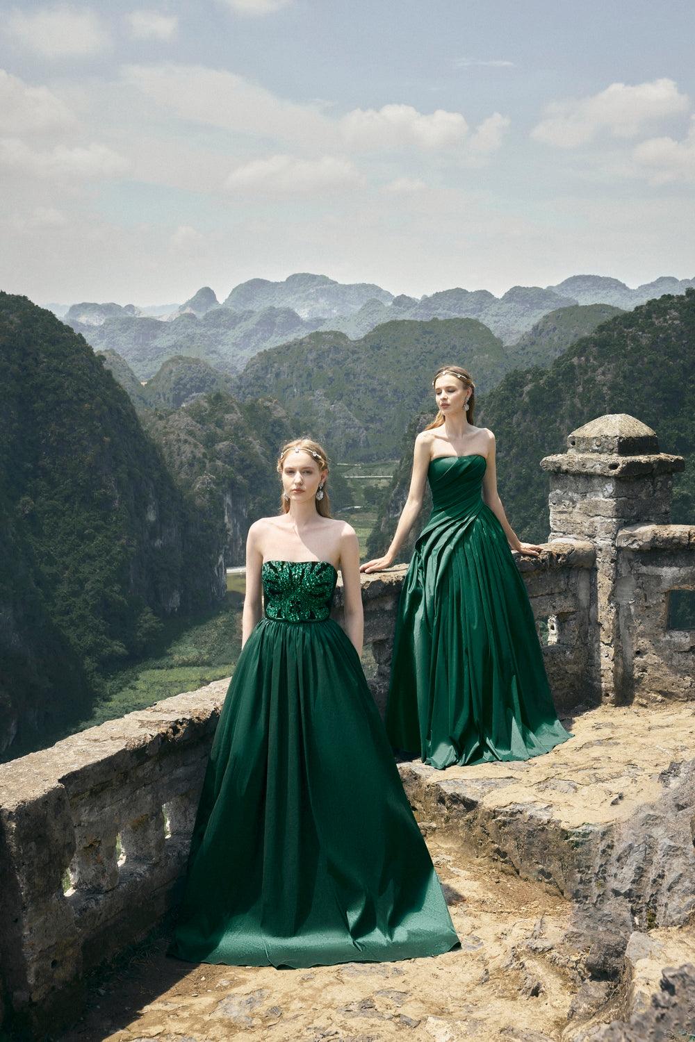 Strapless Stone Embellished Dress - TRACY COUTURE