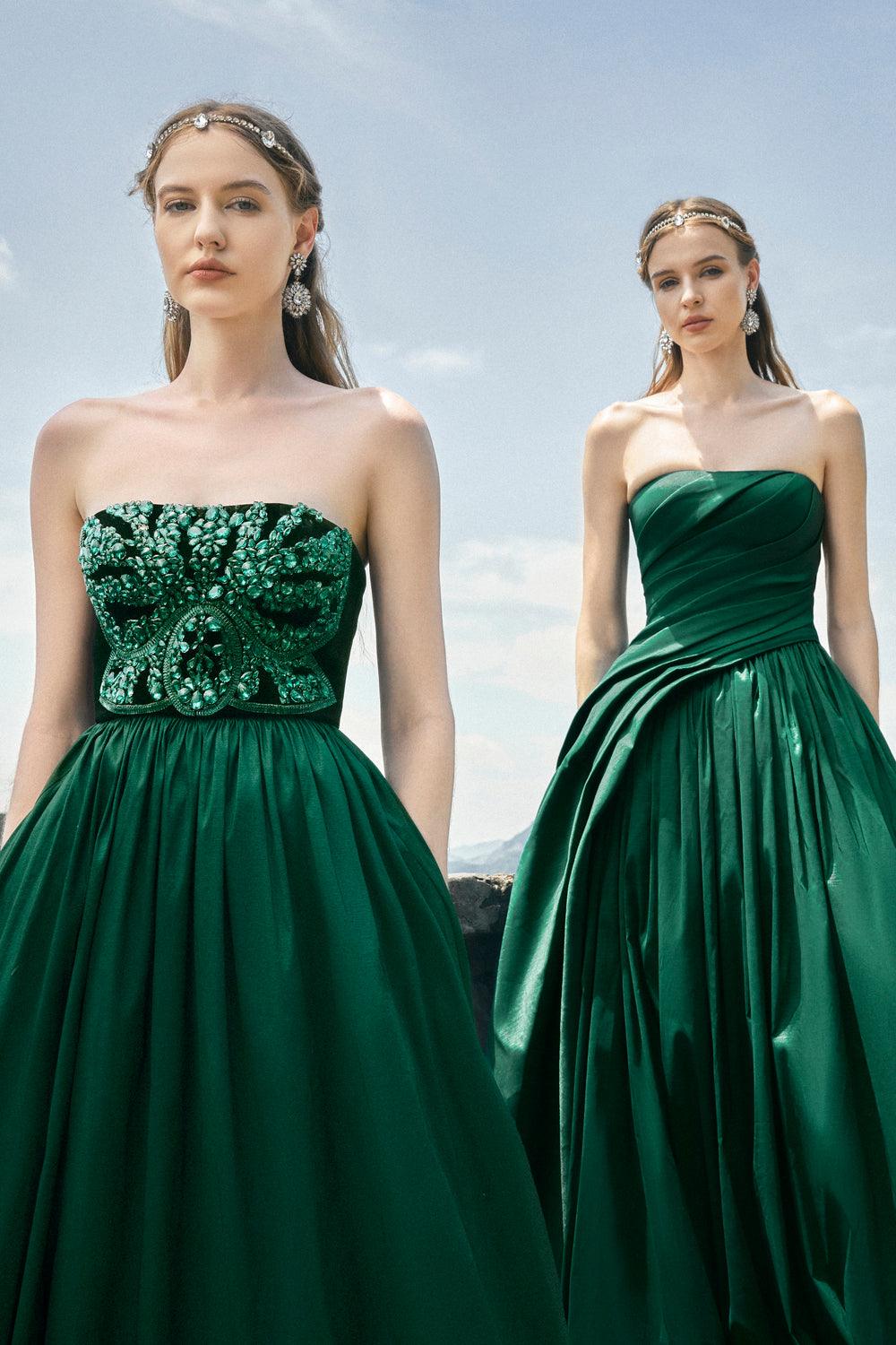 Strapless Stone Embellished Dress - TRACY COUTURE