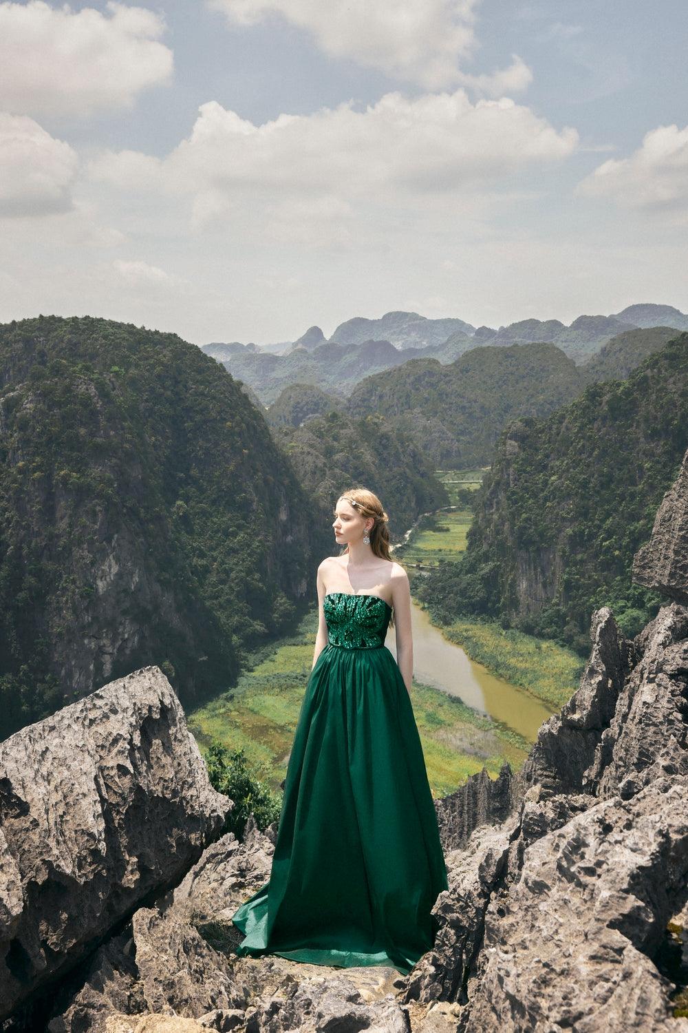 Strapless Stone Embellished Dress - TRACY COUTURE