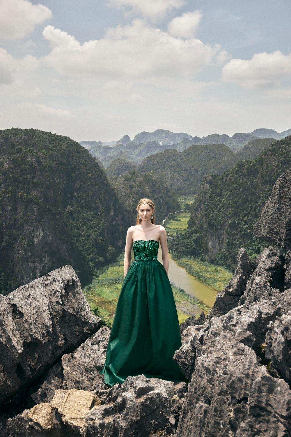 Strapless Stone Embellished Dress - TRACY COUTURE