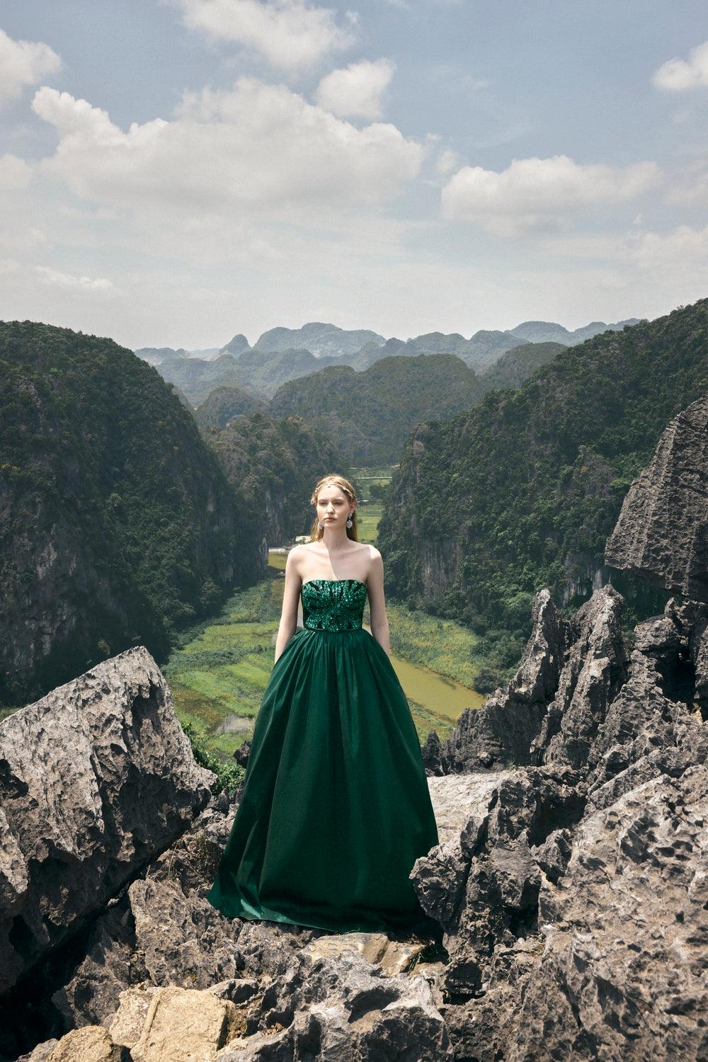 Strapless Stone Embellished Dress - TRACY COUTURE