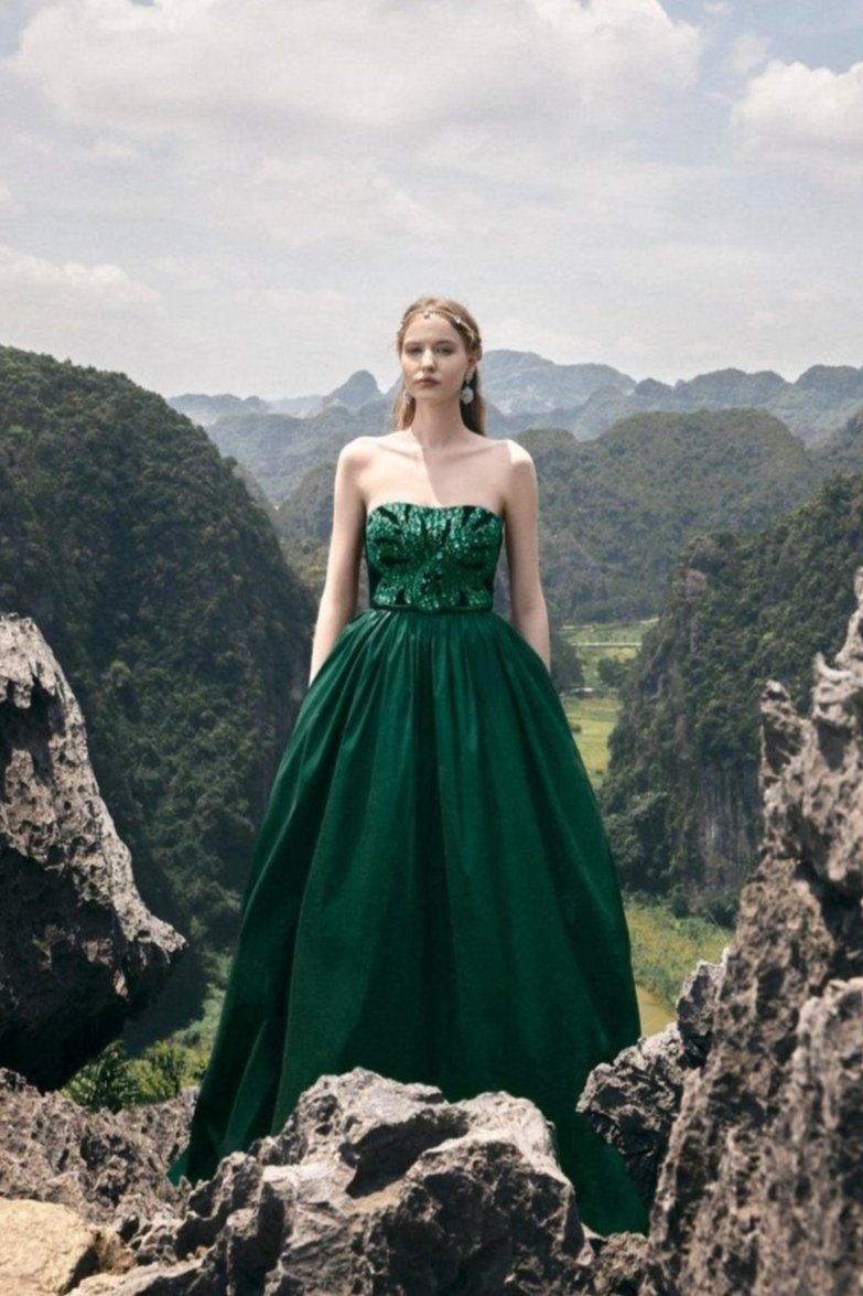 Strapless Stone Embellished Dress - TRACY COUTURE