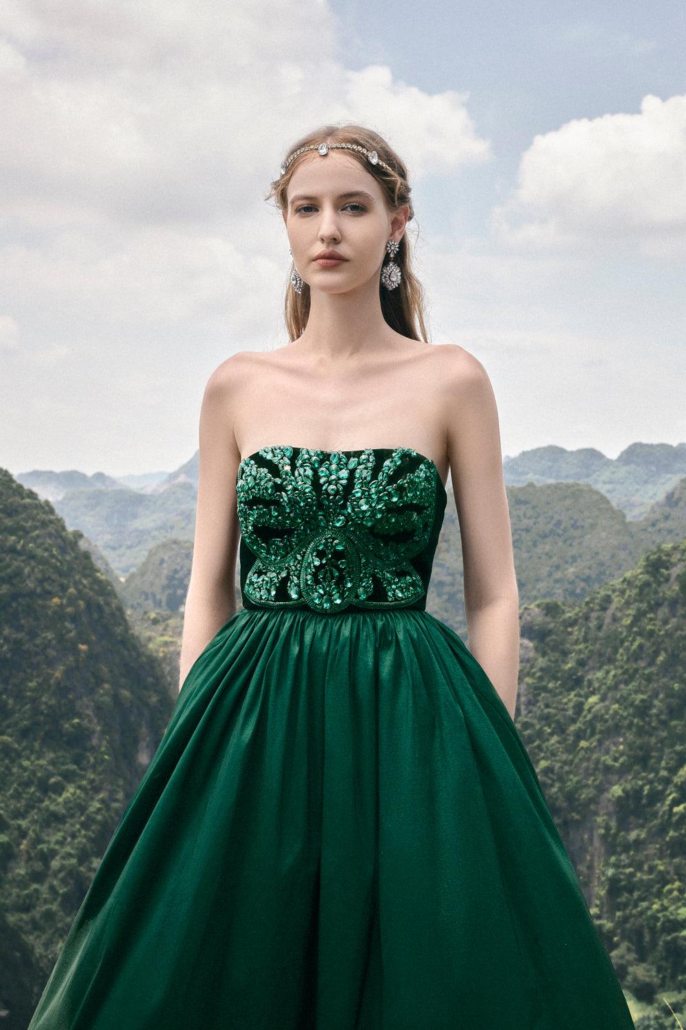 Strapless Stone Embellished Dress - TRACY COUTURE