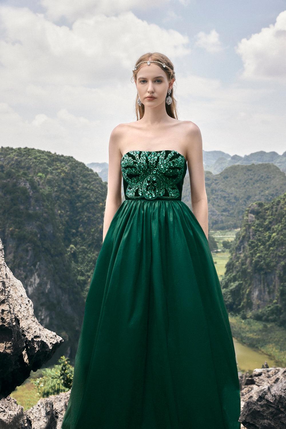Strapless Stone Embellished Dress - TRACY COUTURE