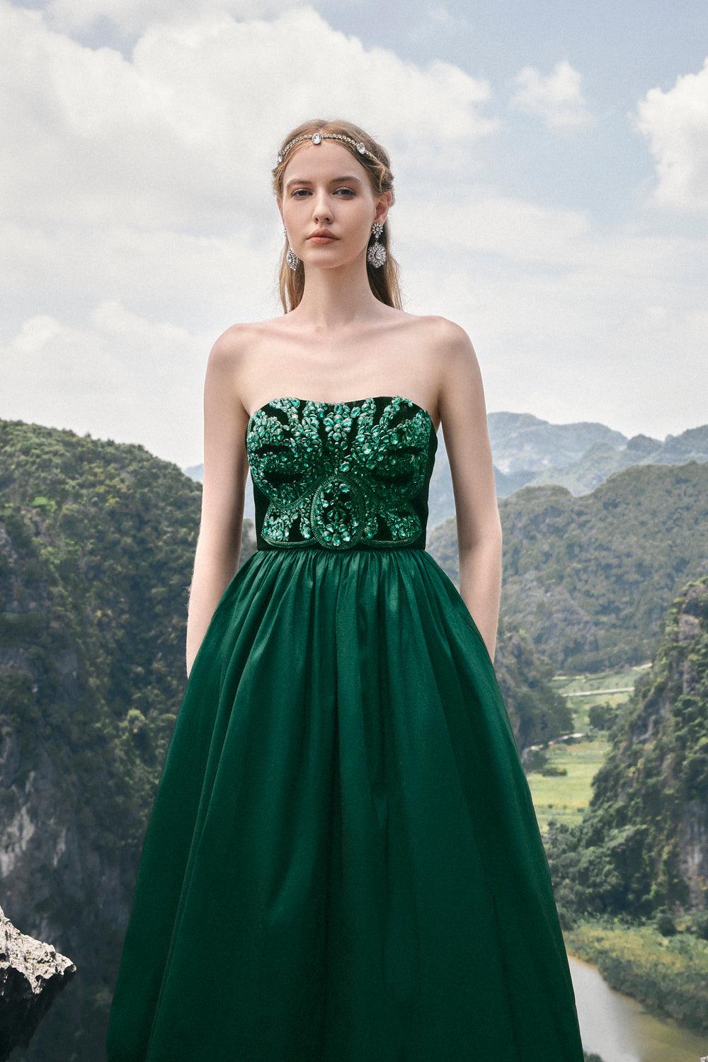 Strapless Stone Embellished Dress - TRACY COUTURE