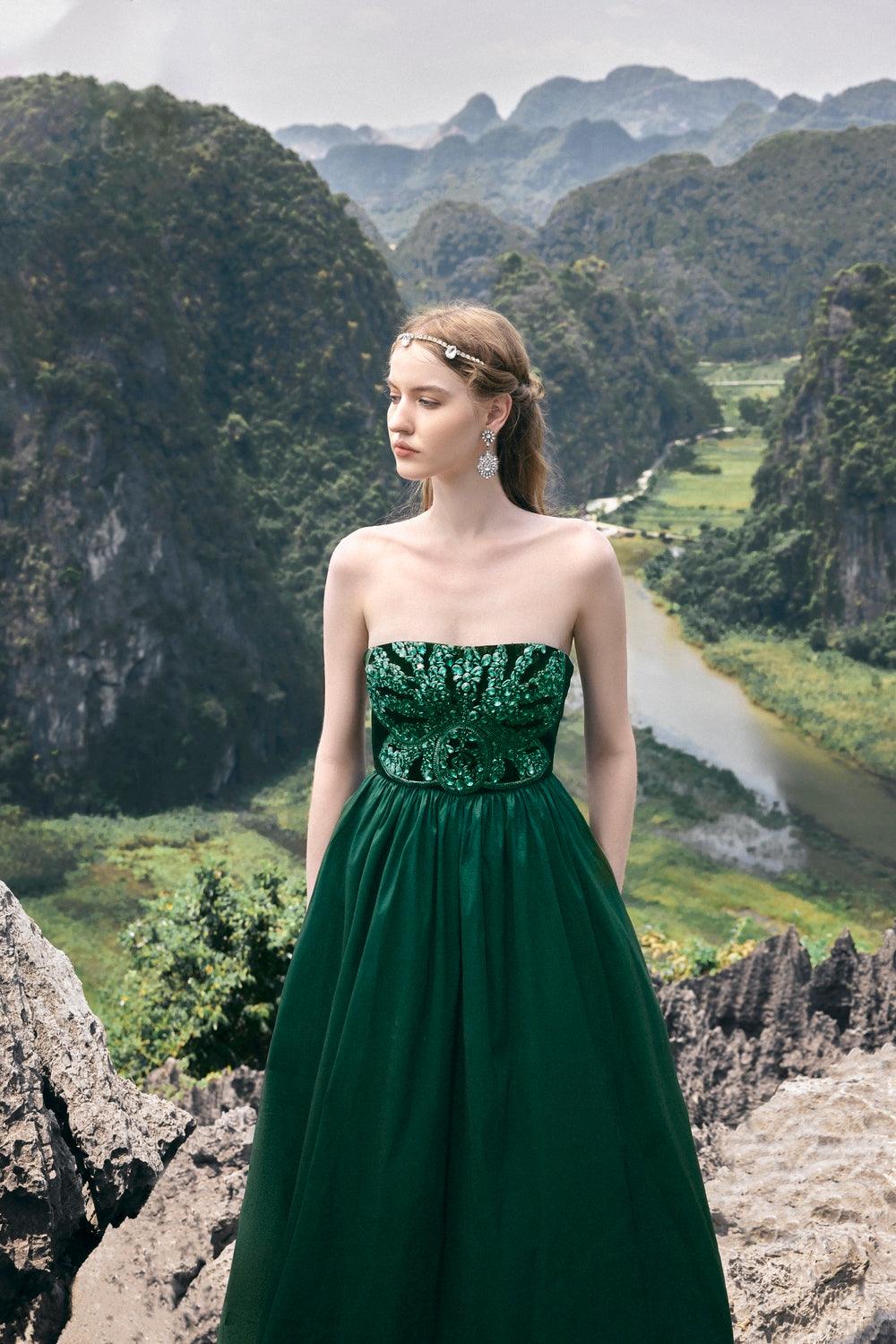 Strapless Stone Embellished Dress - TRACY COUTURE