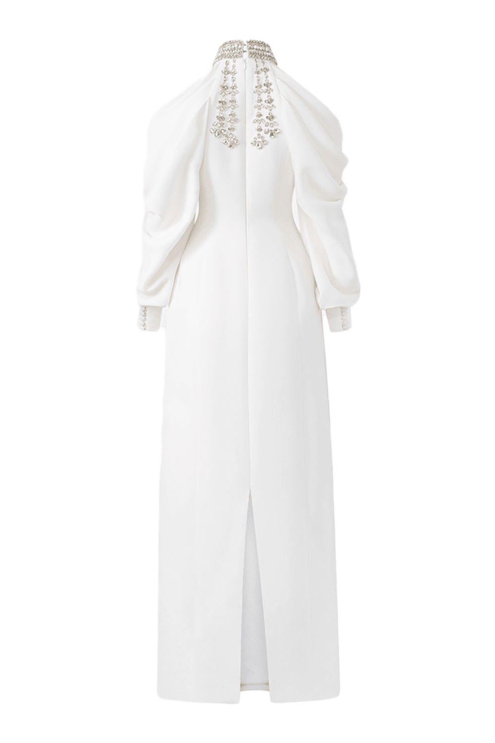 Cold-Shoulder Turtleneck Full Dress With Stone Embellishment