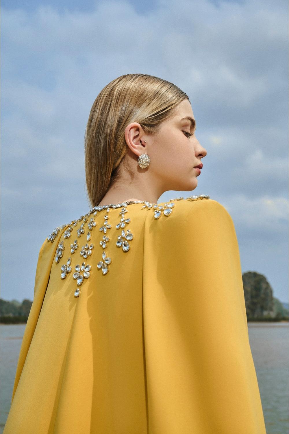 Stone Embellished Cape And Bodycon Dress Set