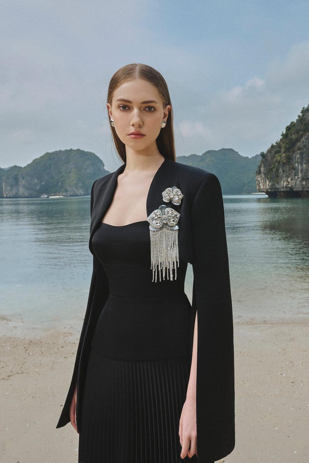 Strapless Pleating Dress With Cropped Jacket Set