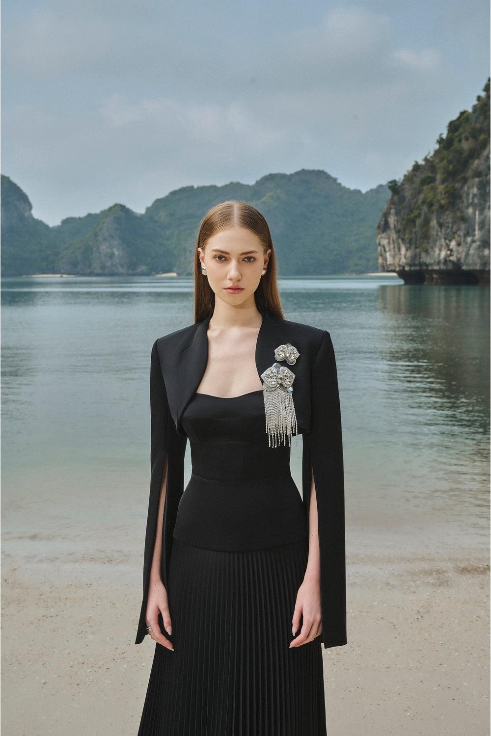 Strapless Pleating Dress With Cropped Jacket Set