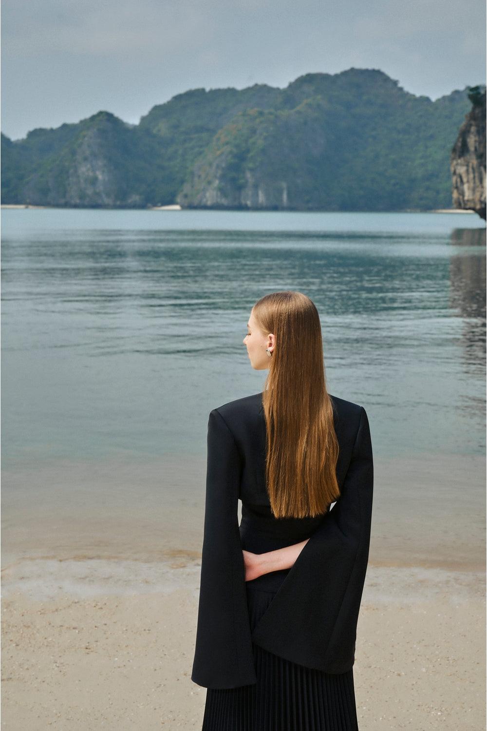 Strapless Pleating Dress With Cropped Jacket Set