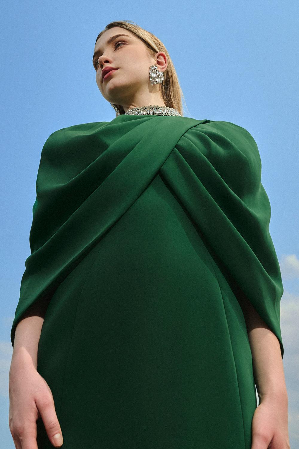 Collar Stone Embellished Cape With Dress Set