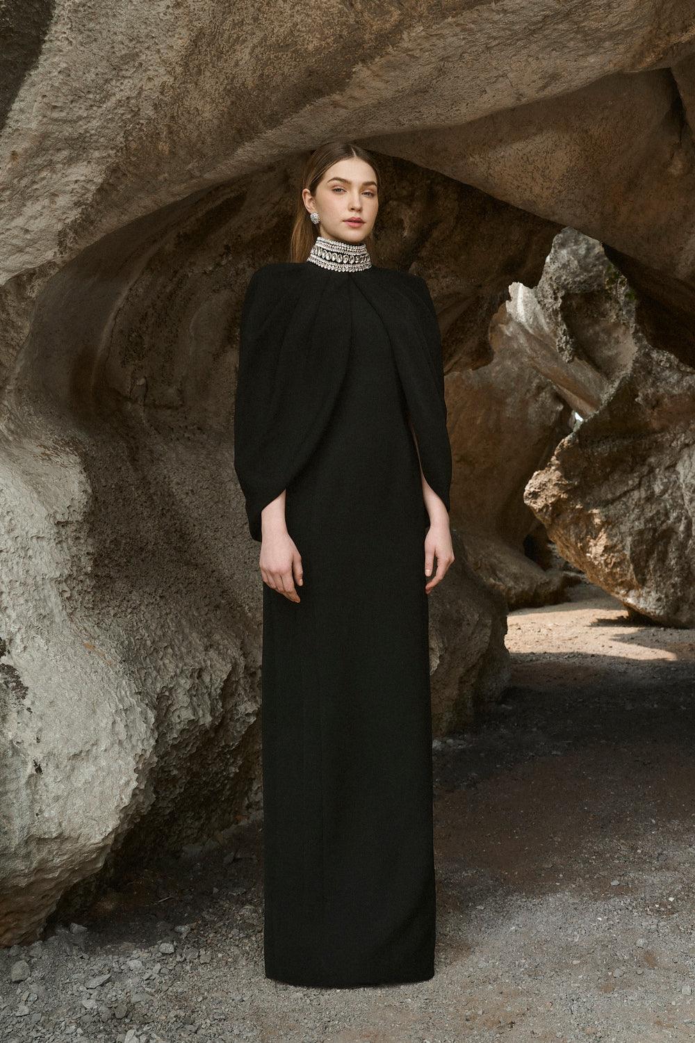 Stone Collar Cape And Bodycon Dress Set