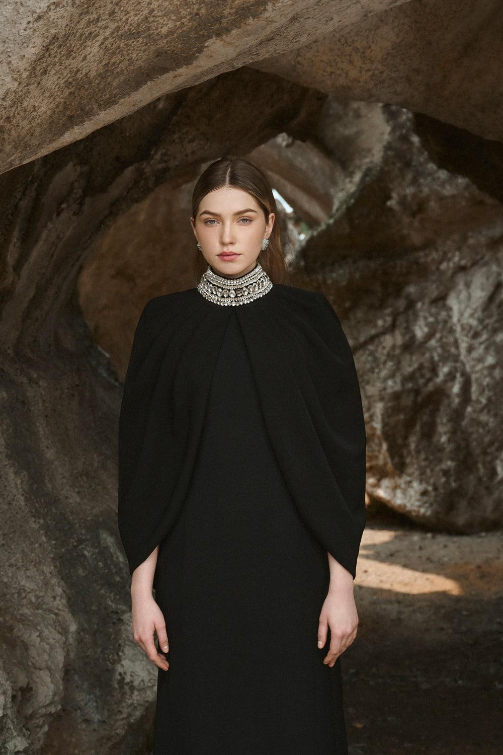 Stone Collar Cape And Bodycon Dress Set