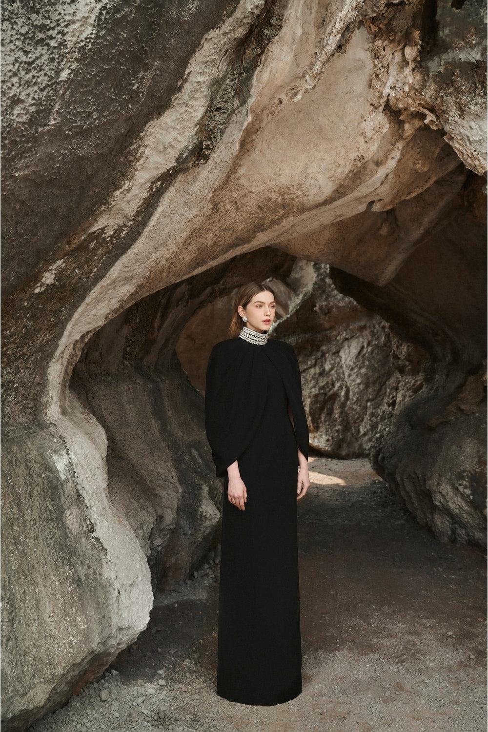 Stone Collar Cape And Bodycon Dress Set