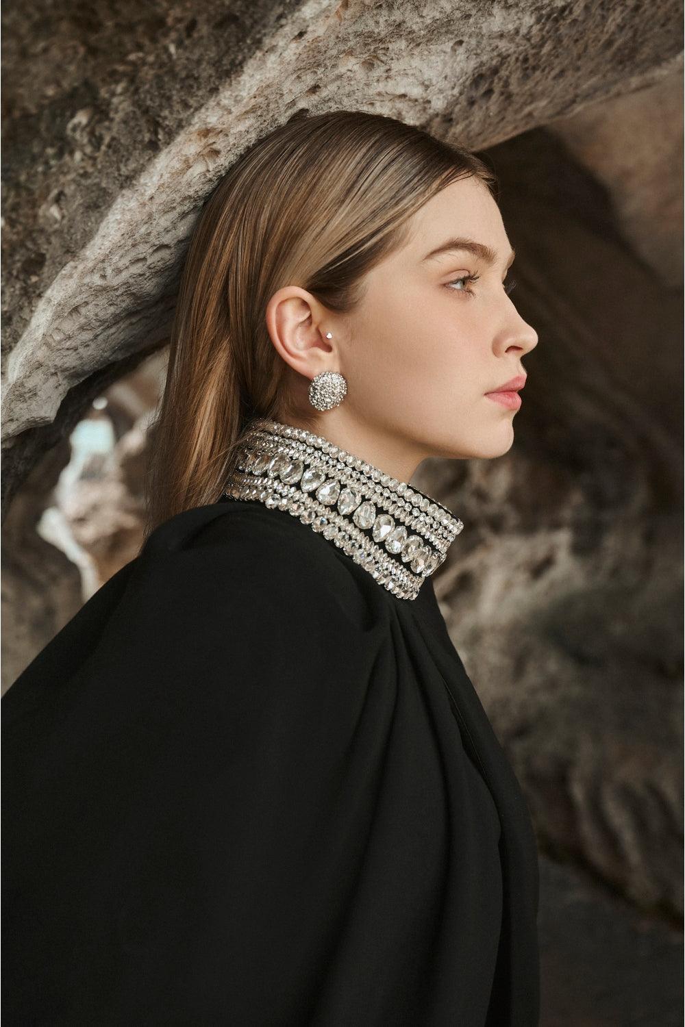 Stone Collar Cape And Bodycon Dress Set