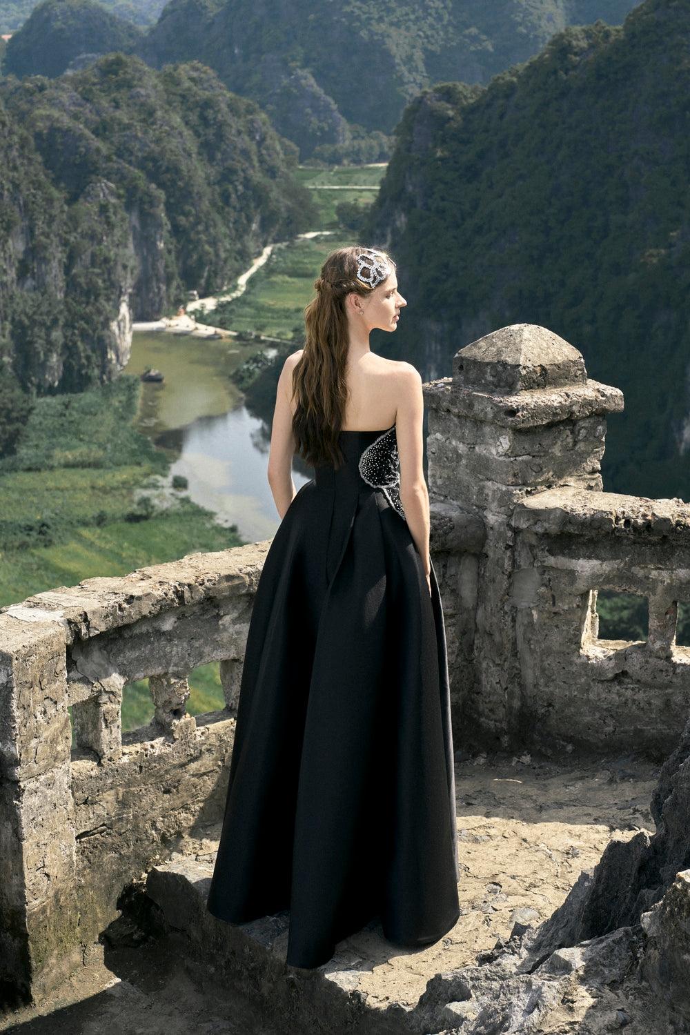 orchid evening dress Vibrant Orchid Gown with Square Neckline and Ruffle Detail 41128