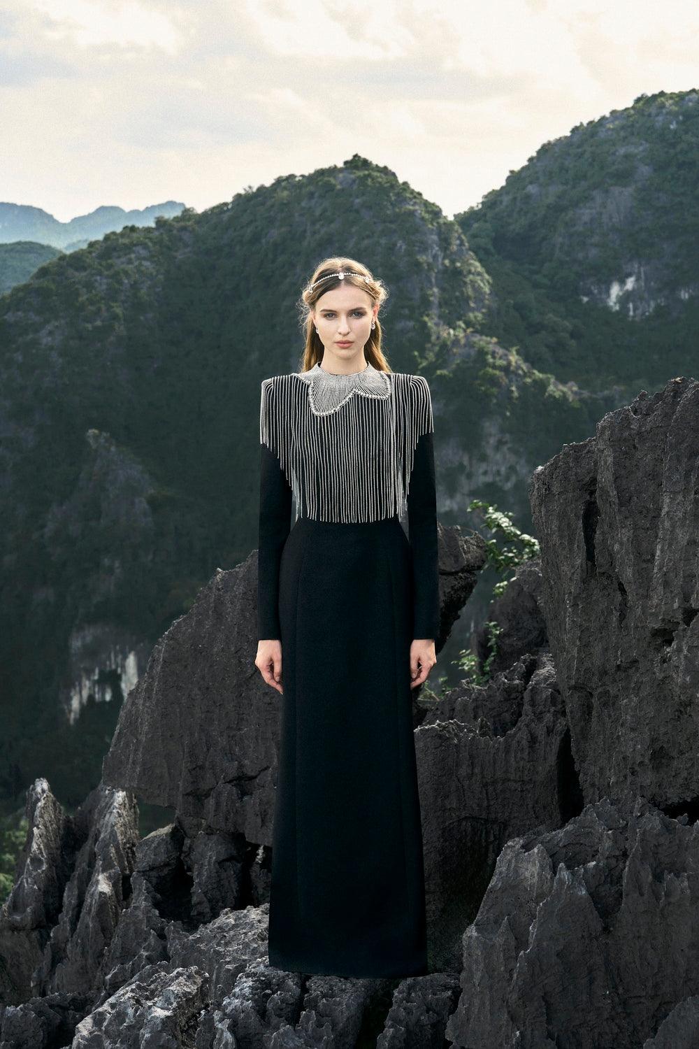 Crystal Fringed Bodycon Dress - TRACY COUTURE