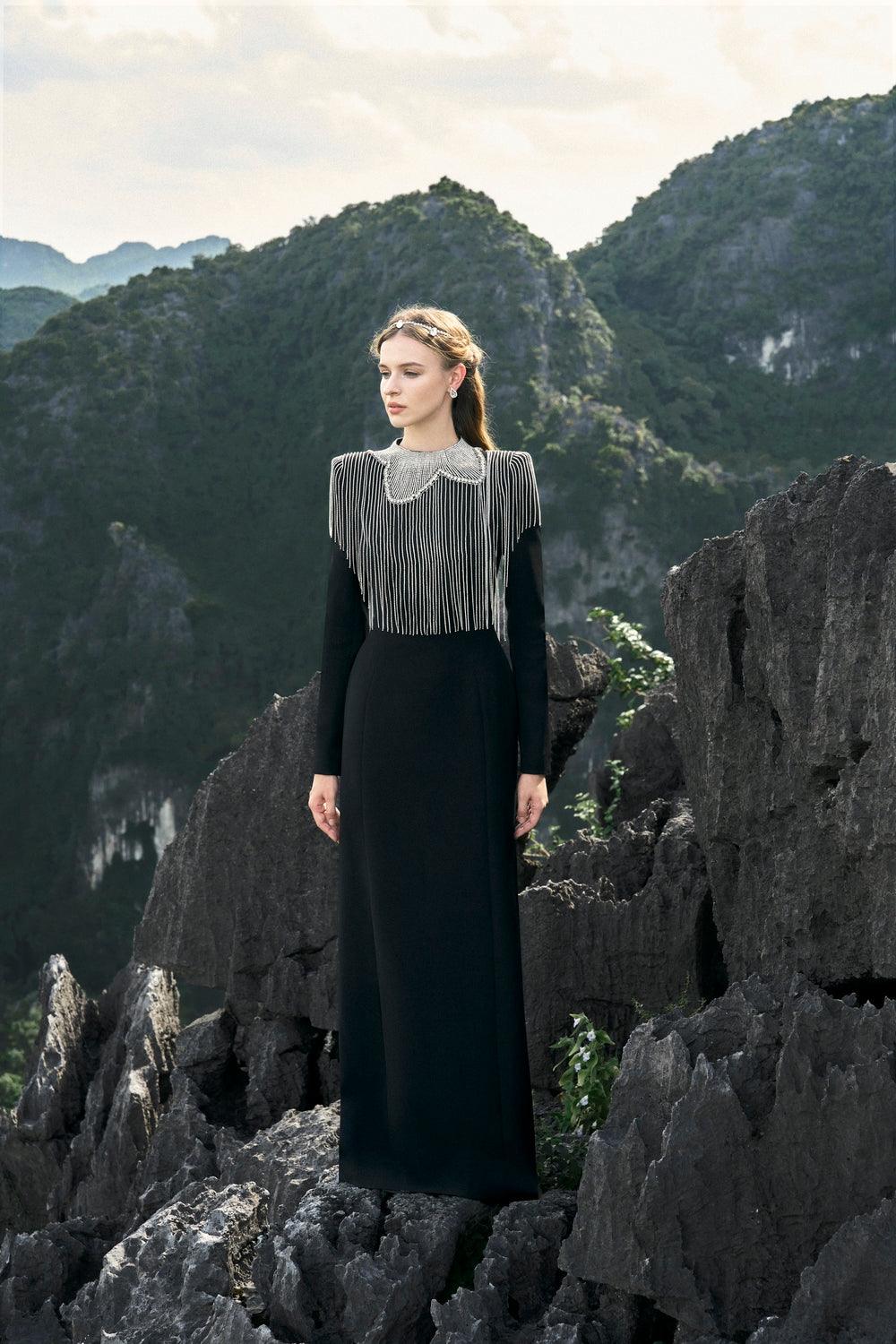 Crystal Fringed Bodycon Dress - TRACY COUTURE