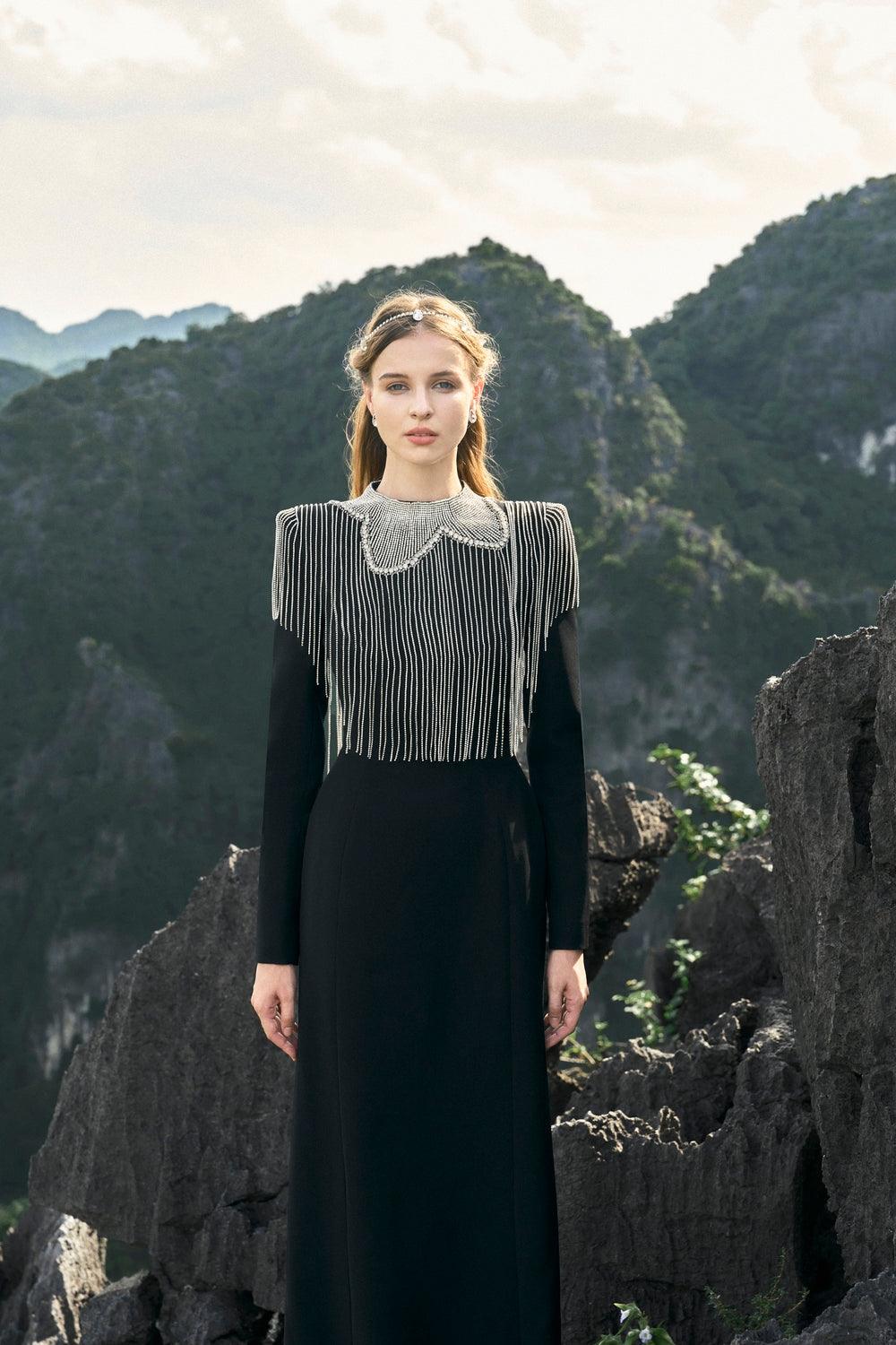 Crystal Fringed Bodycon Dress - TRACY COUTURE