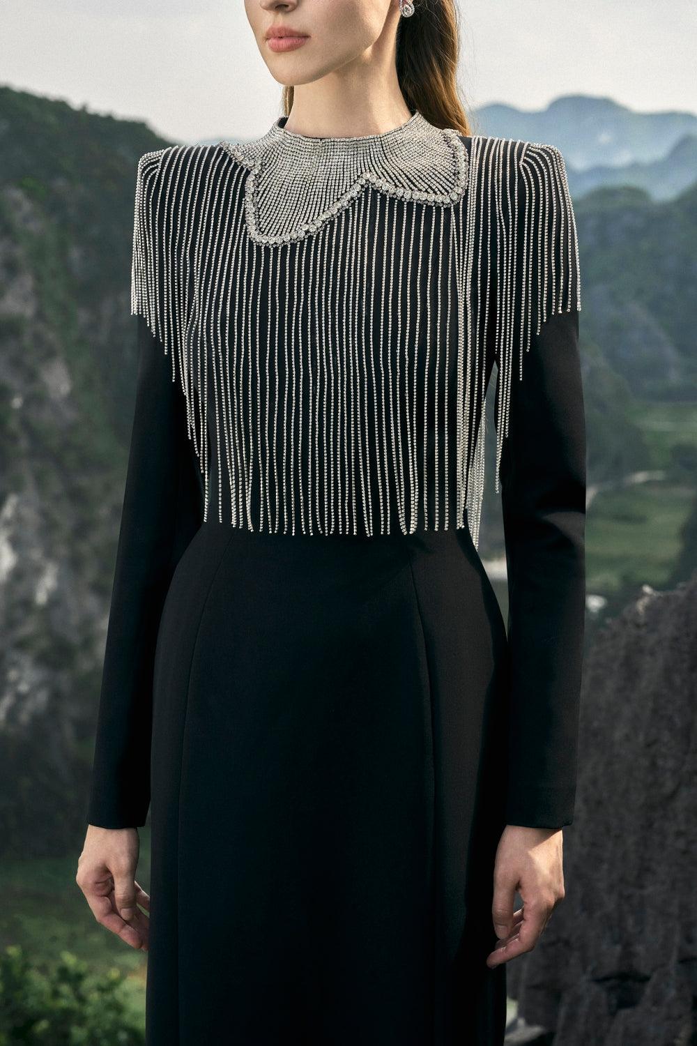 Crystal Fringed Bodycon Dress - TRACY COUTURE