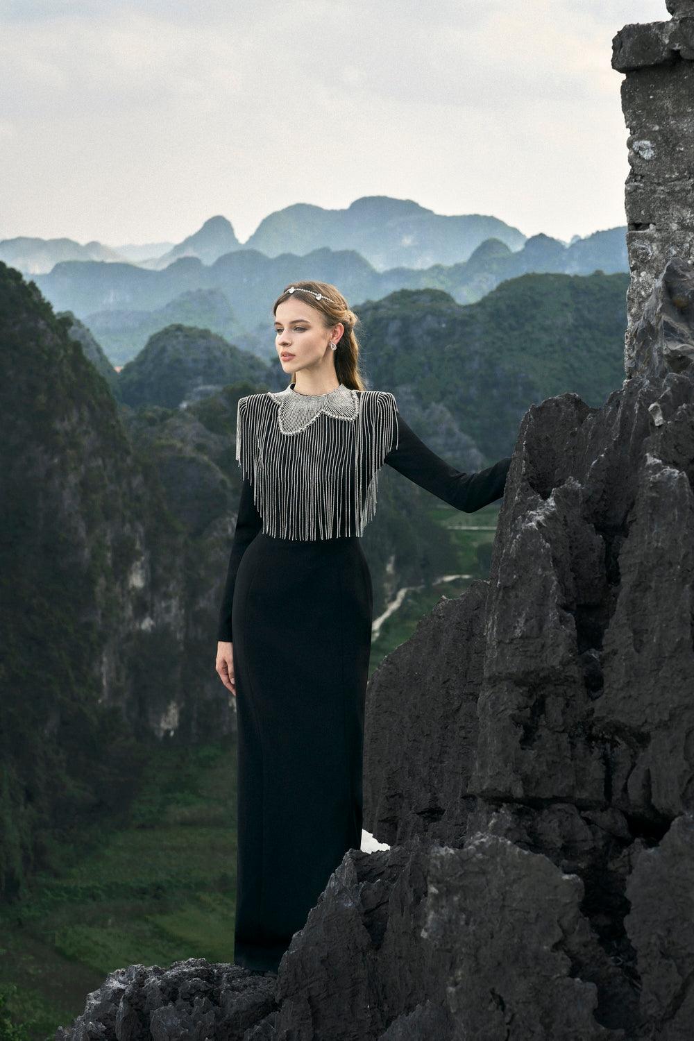 Crystal Fringed Bodycon Dress - TRACY COUTURE