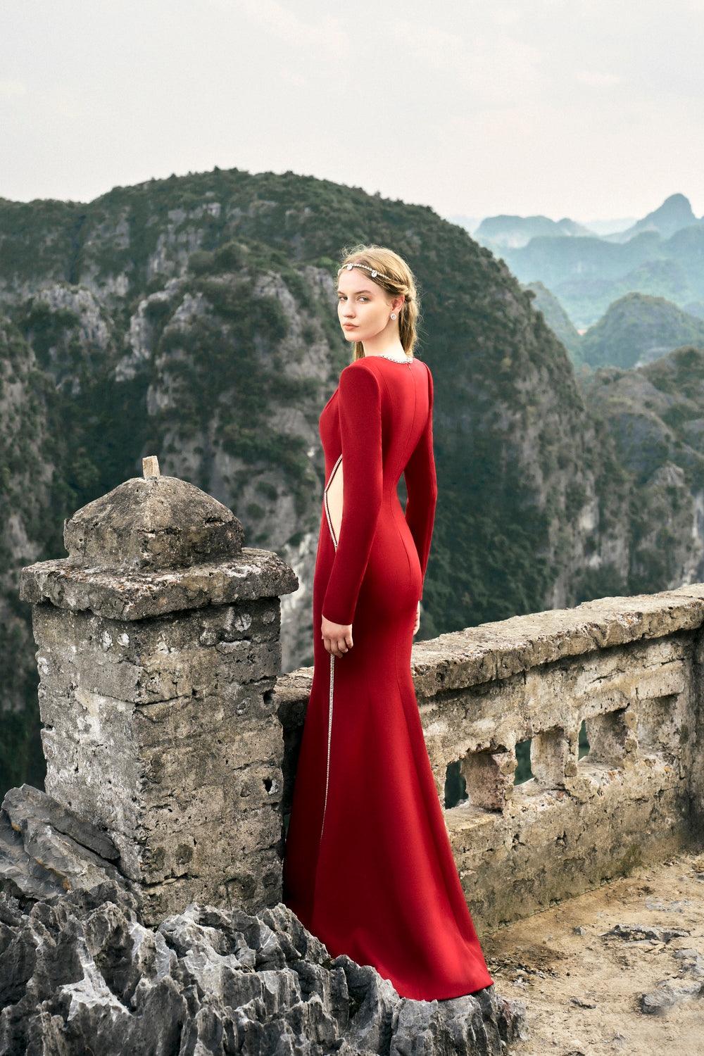 Deep V-Neck Mermaid Dress - TRACY COUTURE