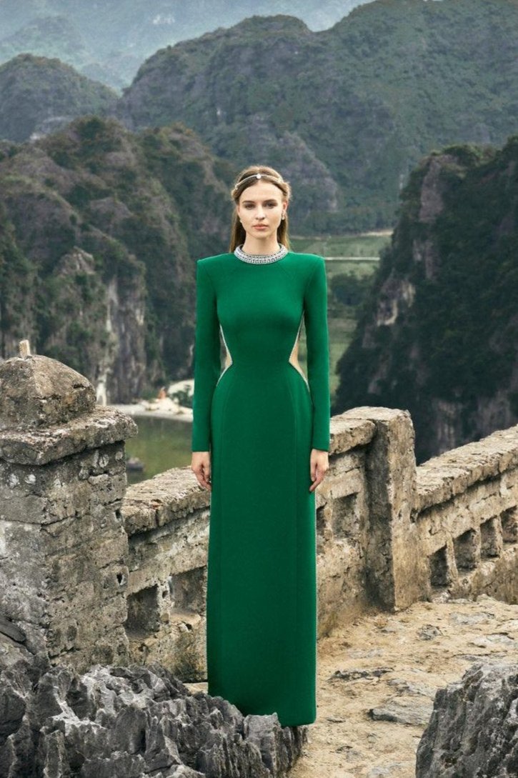 Long Sleeve Waist Cut-out Dress - TRACY COUTURE