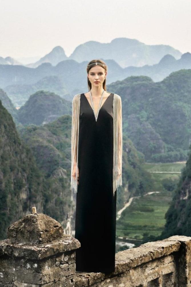 Crystal Fringed Sleeve Straight Dress - TRACY COUTURE