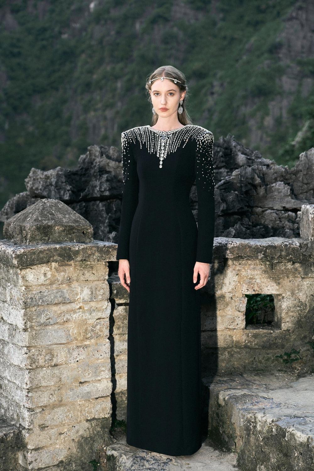 Long Sleeve Open Back Dress - TRACY COUTURE