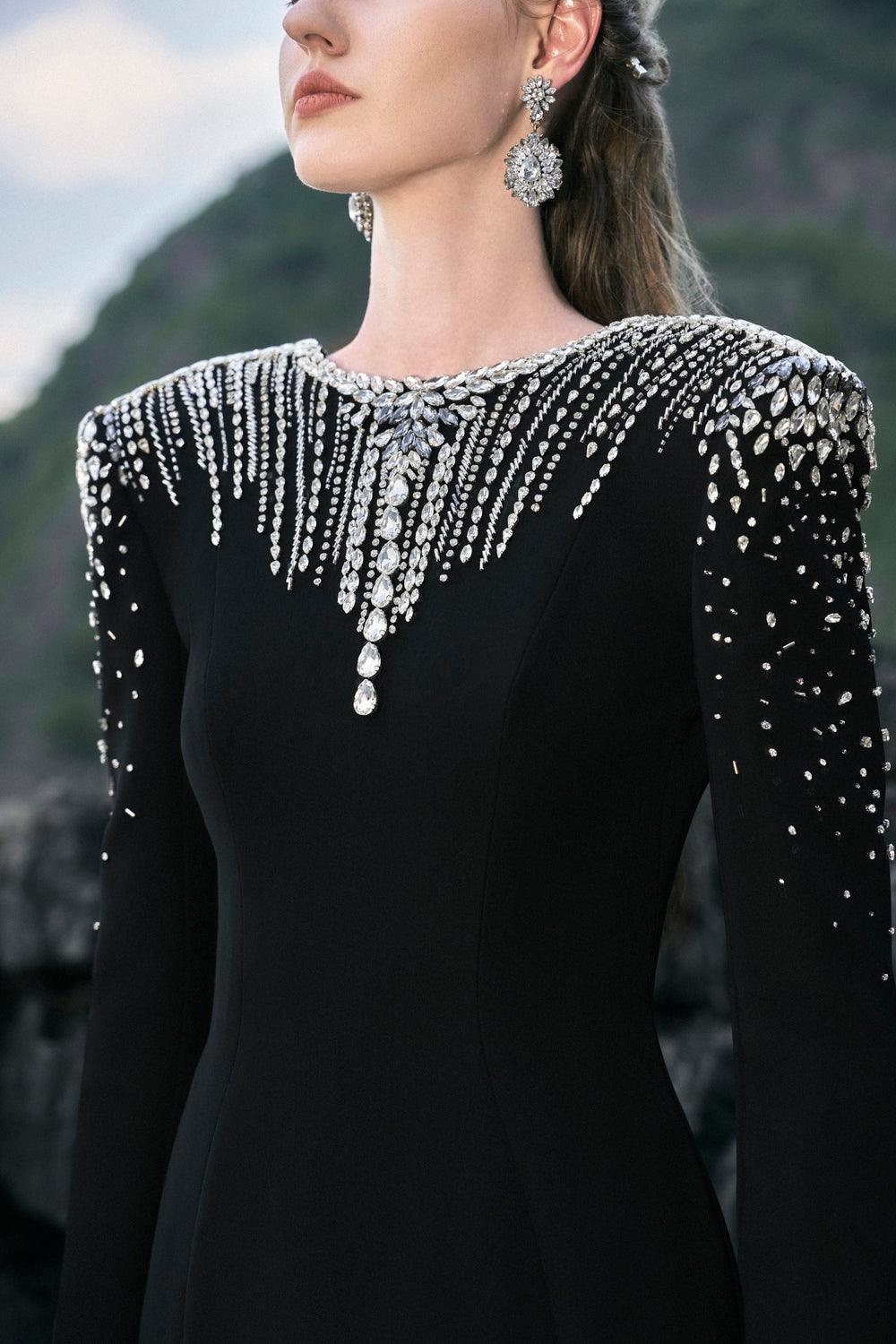 Long Sleeve Open Back Dress - TRACY COUTURE