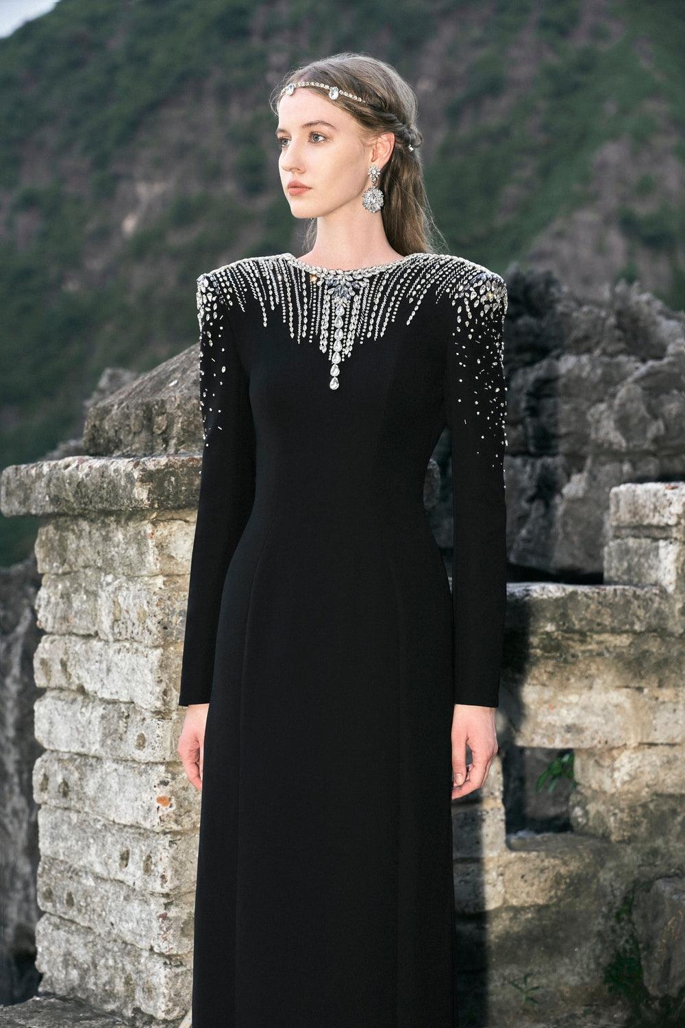 Long Sleeve Open Back Dress - TRACY COUTURE