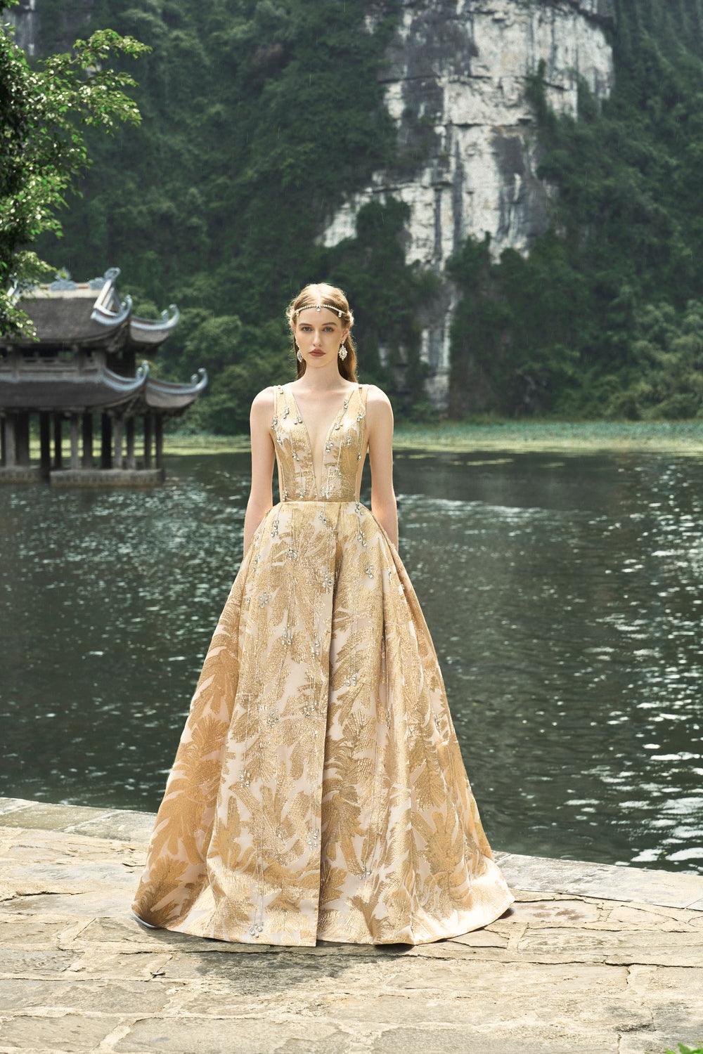 Sleeveless Deep V-Neck Dress - TRACY COUTURE