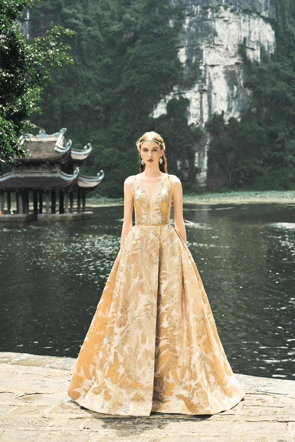 Sleeveless Deep V-Neck Dress - TRACY COUTURE