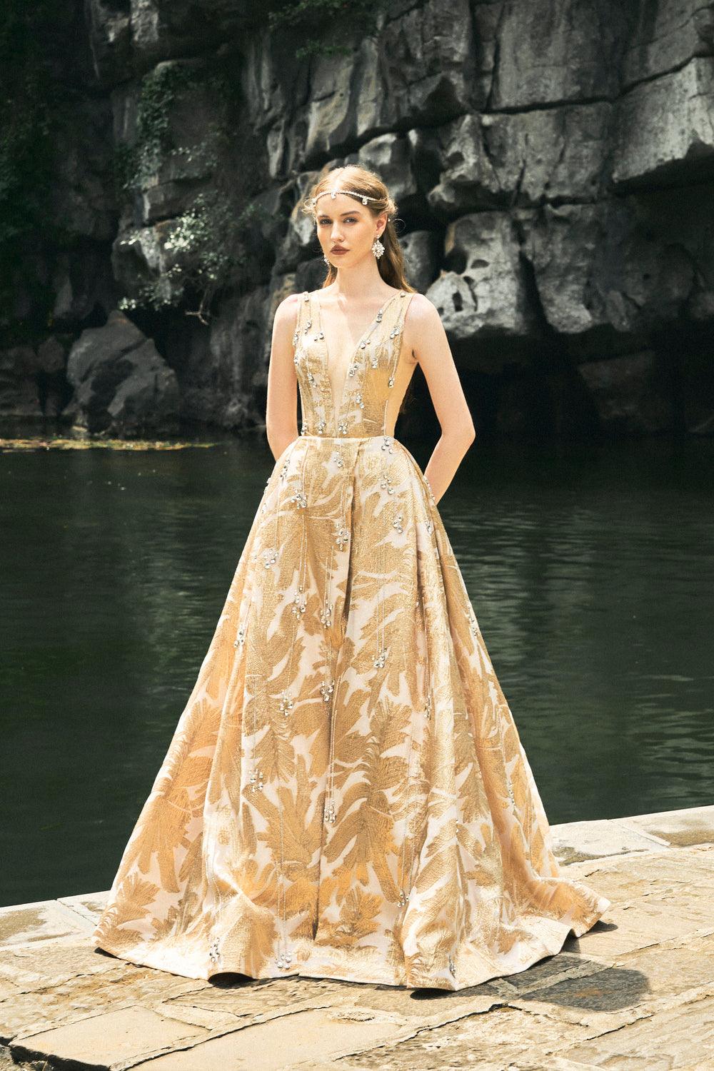 Sleeveless Deep V-Neck Dress - TRACY COUTURE