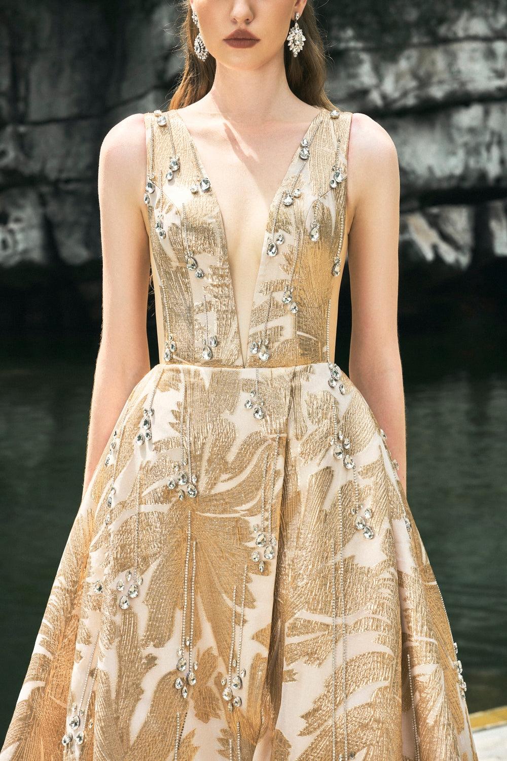 Sleeveless Deep V-Neck Dress - TRACY COUTURE