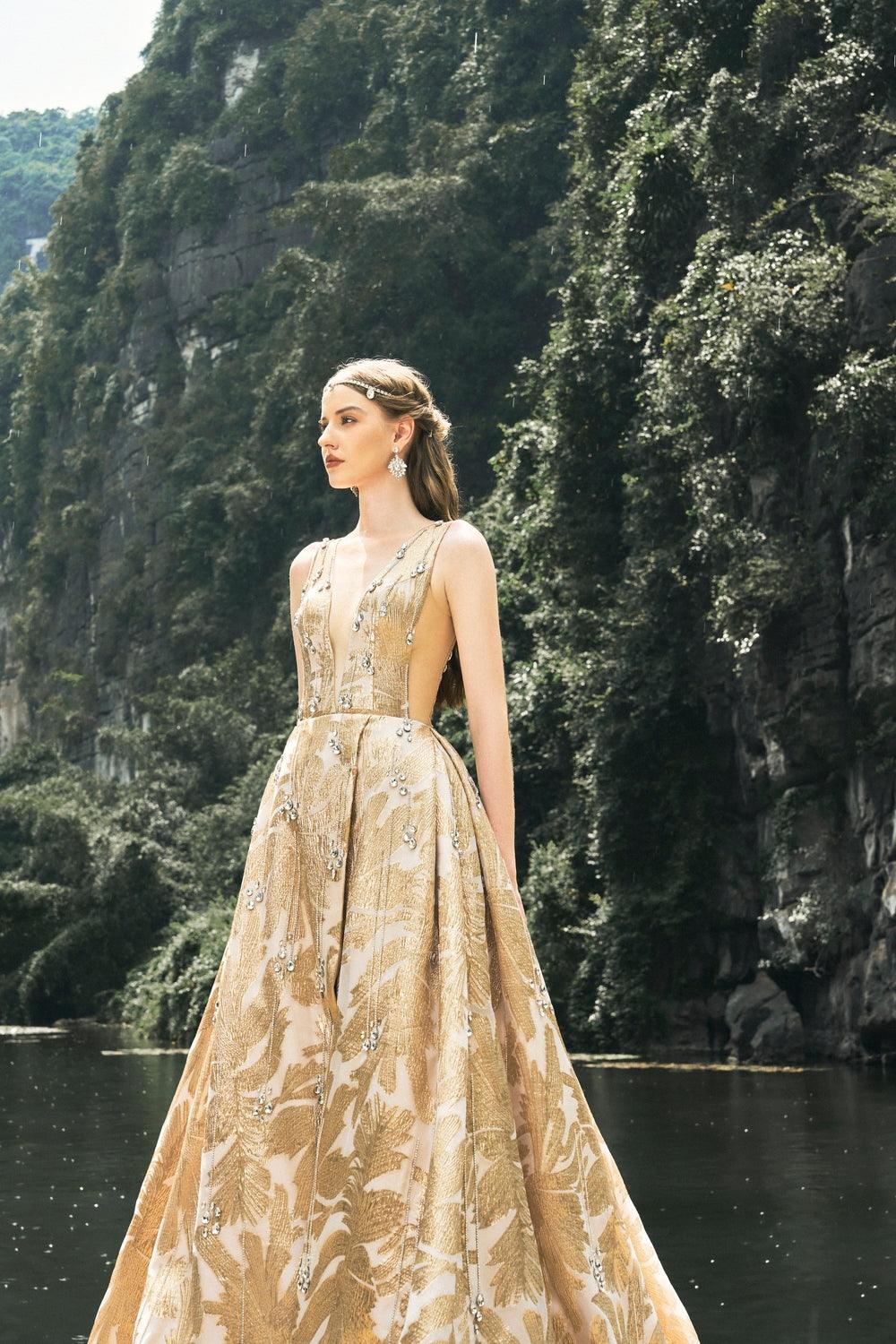 Sleeveless Deep V-Neck Dress - TRACY COUTURE