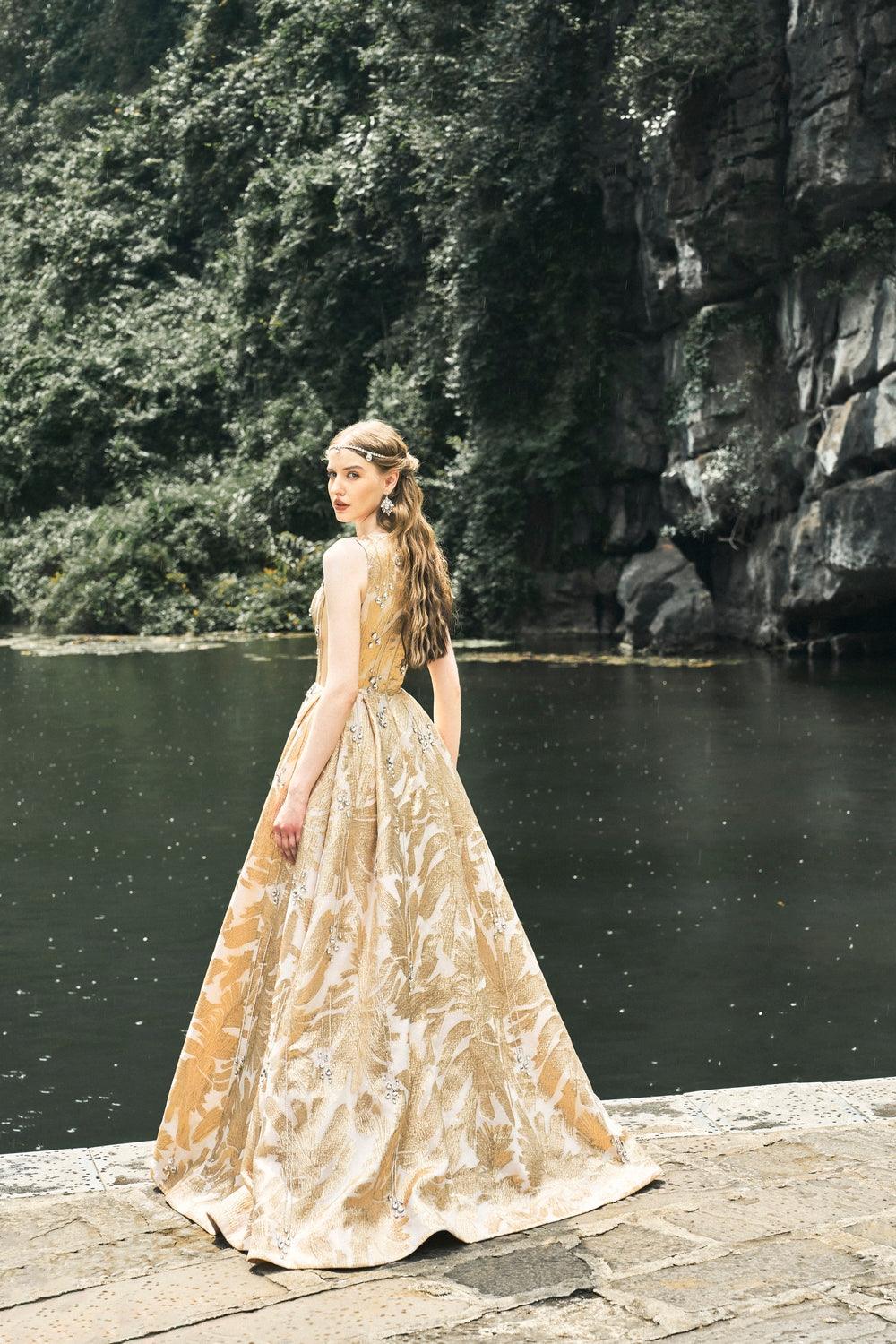 Sleeveless Deep V-Neck Dress - TRACY COUTURE