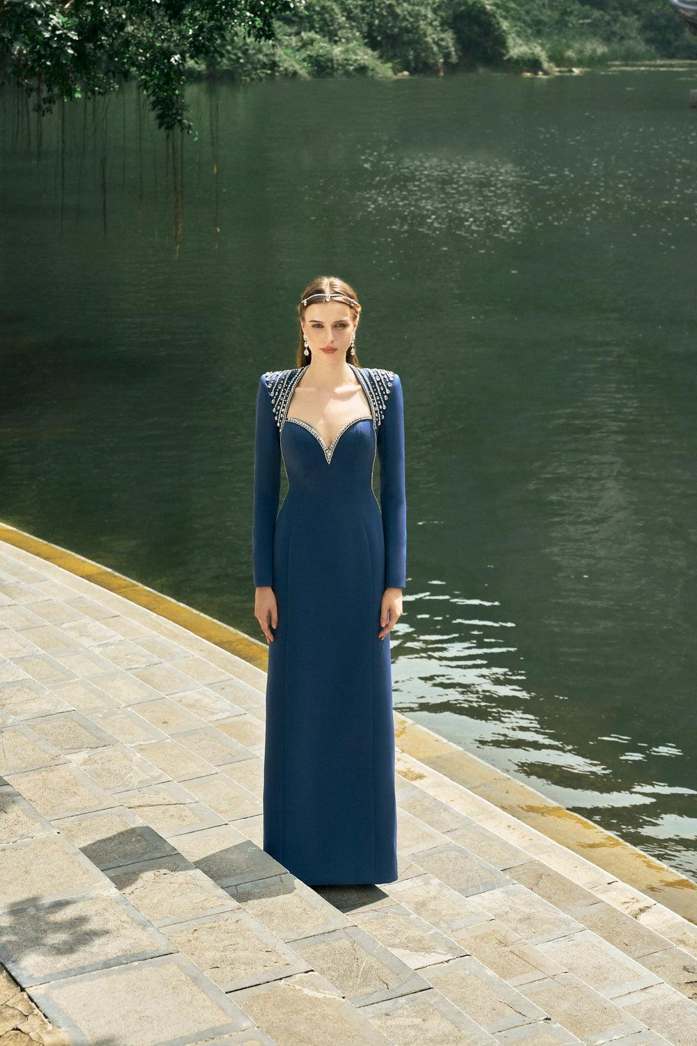 Long Sleeve Chest Cup Straight Dress - TRACY COUTURE