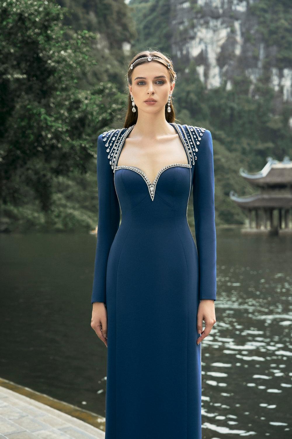 Long Sleeve Chest Cup Straight Dress - TRACY COUTURE