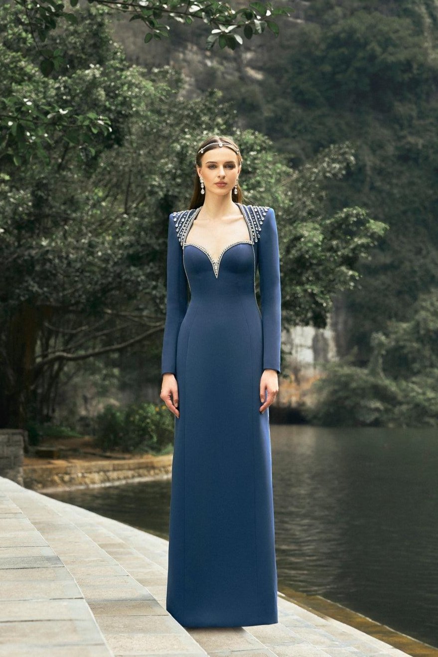 Long Sleeve Chest Cup Straight Dress - TRACY COUTURE