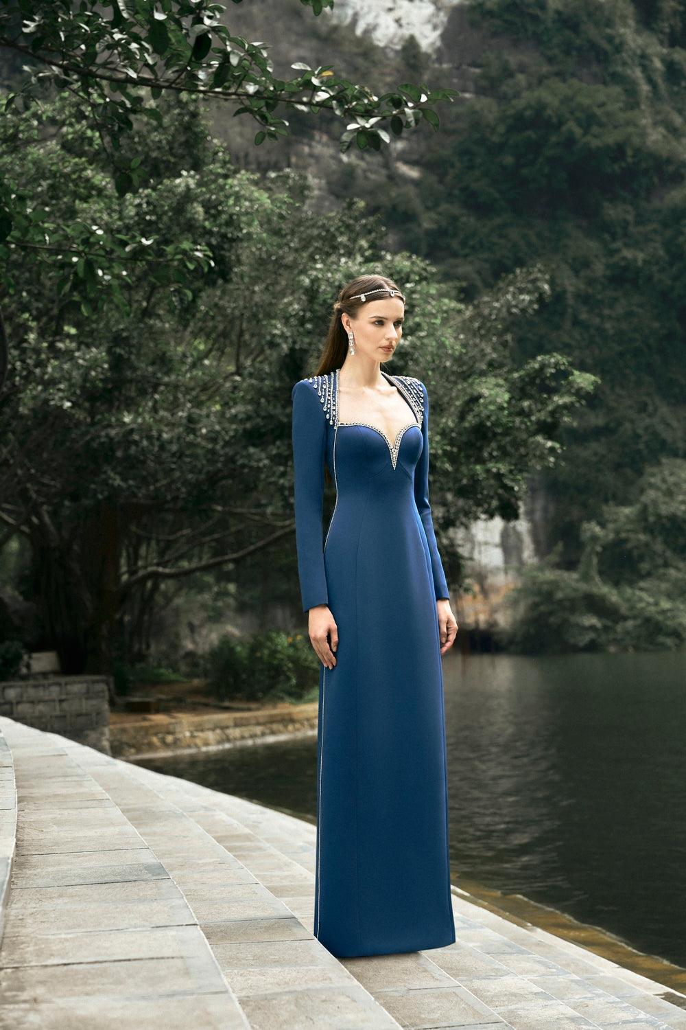 Long Sleeve Chest Cup Straight Dress - TRACY COUTURE