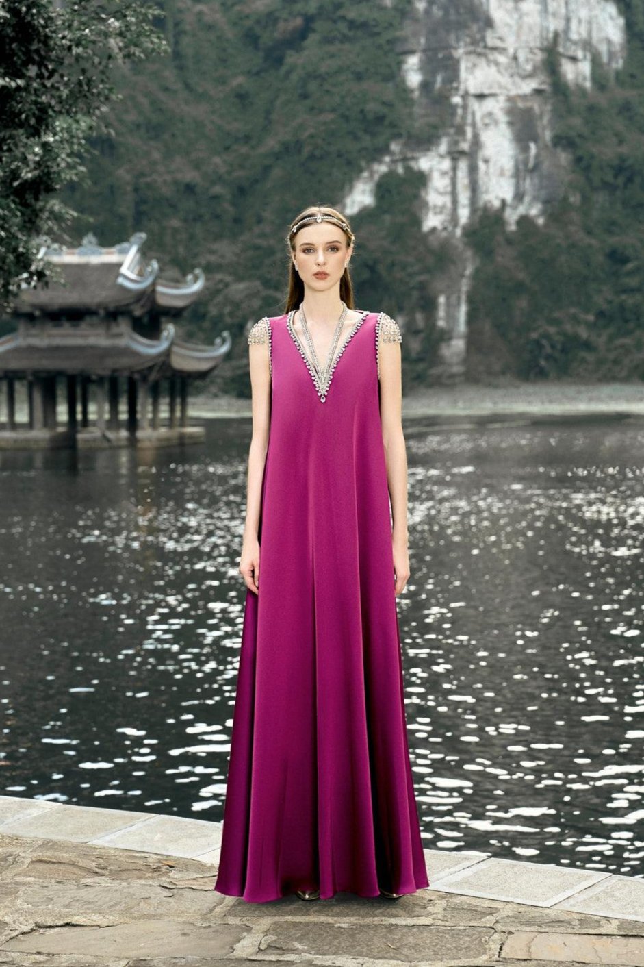 Sleeveless V-Neck Straight Dress - TRACY COUTURE