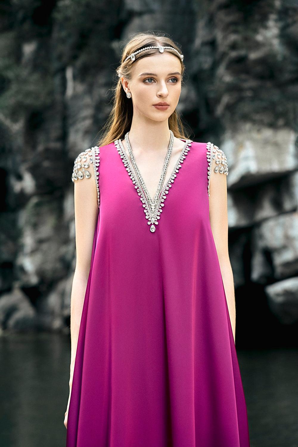 Sleeveless V-Neck Straight Dress - TRACY COUTURE