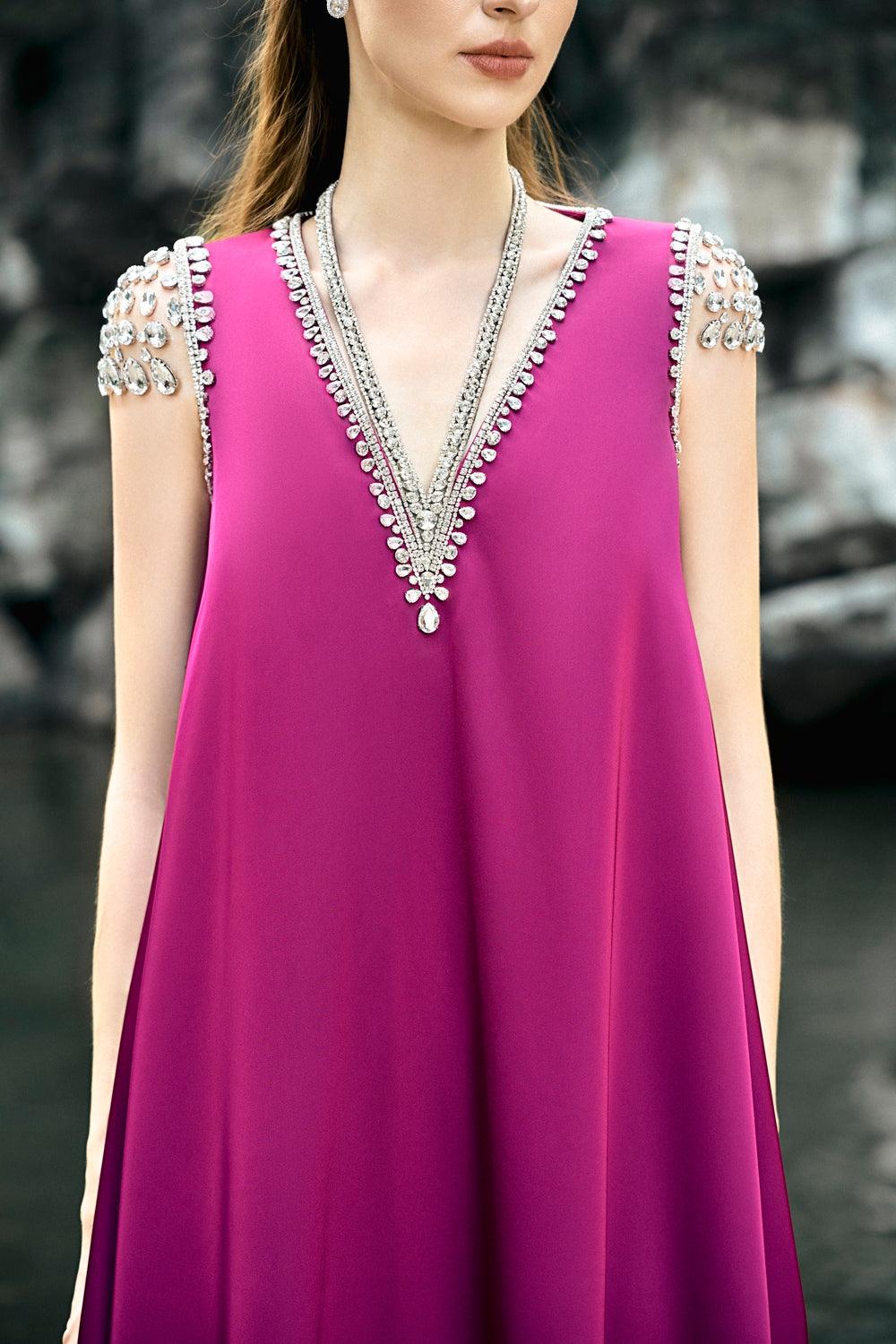 Sleeveless V-Neck Straight Dress - TRACY COUTURE