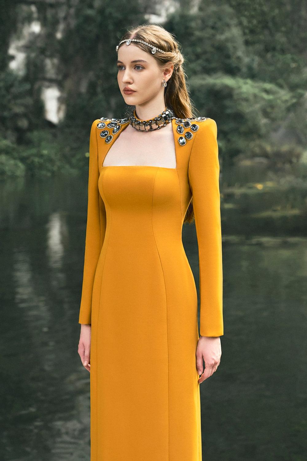 Choker Shoulder Stone Embellished Dress - TRACY COUTURE